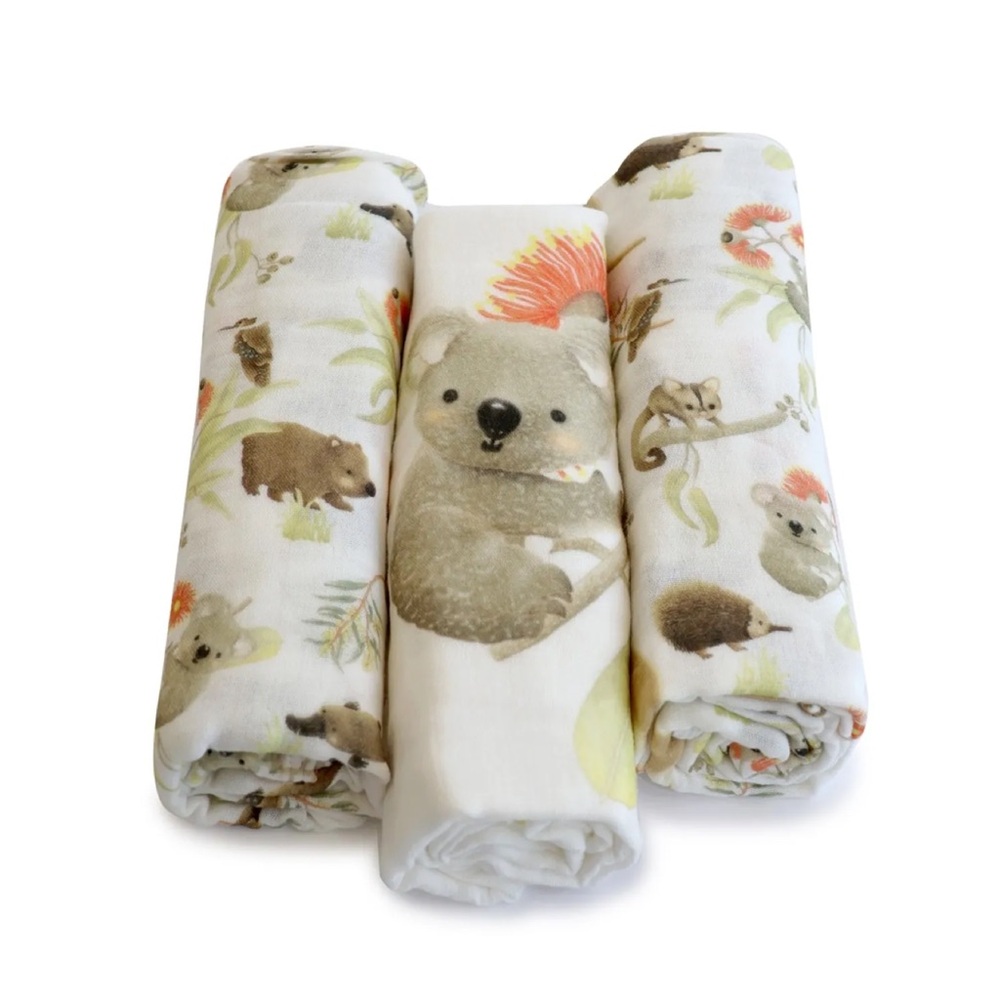 BUBBA BLUE Aussie Animal Muslin Swaddle Blankets